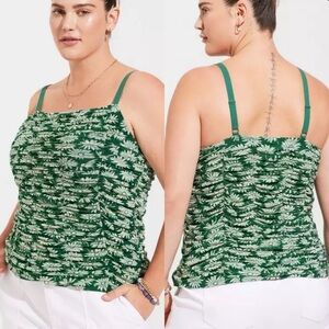 Torrid Stretch Mesh Shirred Cami Top Ruched green floral 2X 18/20